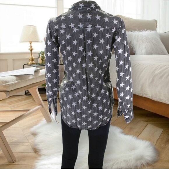 RAILS DENIM CHAMBRAY GREY WHITE STAR PRINT LYOCELL TENCEL BUTTON DOWN SHIRT SM - Picture 4 of 13